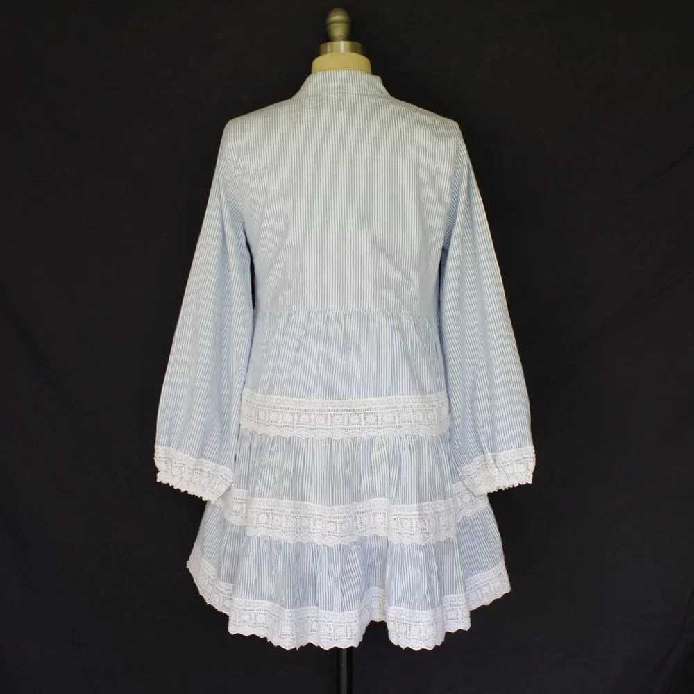 Sail to sable charlotte dress blue stripe Seersucker crochet lace tiered tunic - Picture 9 of 10
